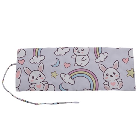Seamless Pattern With Cute Rabbit Character Roll Up Canvas Pencil Holder (S) from ArtsNow.com