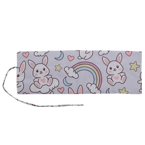 Seamless Pattern With Cute Rabbit Character Roll Up Canvas Pencil Holder (M) from ArtsNow.com