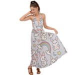 Seamless Pattern With Cute Rabbit Character Backless Maxi Beach Dress