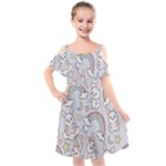 Seamless Pattern With Cute Rabbit Character Kids  Cut Out Shoulders Chiffon Dress
