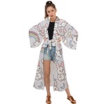 Seamless Pattern With Cute Rabbit Character Maxi Kimono