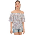 Seamless Pattern With Cute Rabbit Character Off Shoulder Short Sleeve Top