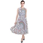 Seamless Pattern With Cute Rabbit Character Round Neck Boho Dress