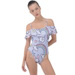 Seamless Pattern With Cute Rabbit Character Frill Detail One Piece Swimsuit