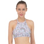 Seamless Pattern With Cute Rabbit Character Halter Bikini Top