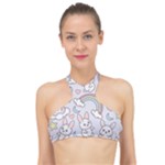 Seamless Pattern With Cute Rabbit Character High Neck Bikini Top