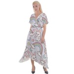 Seamless Pattern With Cute Rabbit Character Cross Front Sharkbite Hem Maxi Dress
