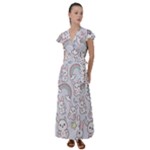 Seamless Pattern With Cute Rabbit Character Flutter Sleeve Maxi Dress