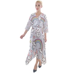 Quarter Sleeve Wrap Front Maxi Dress 