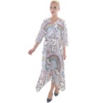 Seamless Pattern With Cute Rabbit Character Quarter Sleeve Wrap Front Maxi Dress