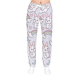 Seamless Pattern With Cute Rabbit Character Women Velvet Drawstring Pants