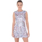 Seamless Pattern With Cute Rabbit Character Lace Up Front Bodycon Dress