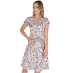 Seamless Pattern With Cute Rabbit Character Classic Short Sleeve Dress