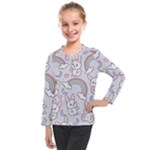 Seamless Pattern With Cute Rabbit Character Kids  Long Mesh T-Shirt