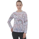Seamless Pattern With Cute Rabbit Character Women s Long Sleeve Raglan T-Shirt
