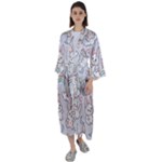 Seamless Pattern With Cute Rabbit Character Maxi Satin Kimono