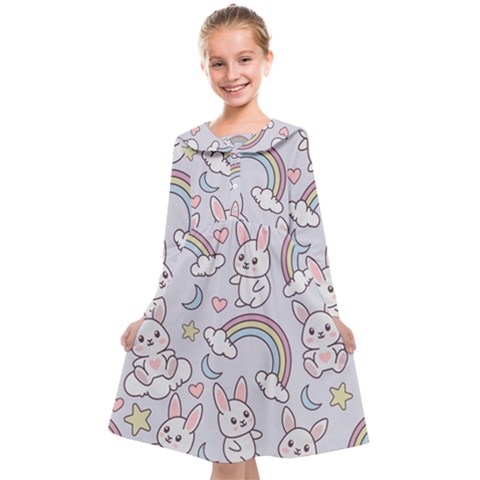 Seamless Pattern With Cute Rabbit Character Kids  Midi Sailor Dress from ArtsNow.com