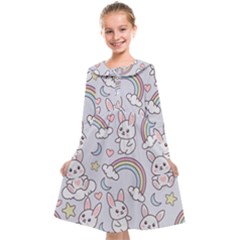 Seamless Pattern With Cute Rabbit Character Kids  Midi Sailor Dress from ArtsNow.com