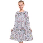 Seamless Pattern With Cute Rabbit Character Kids  Midi Sailor Dress