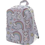 Seamless Pattern With Cute Rabbit Character Zip Up Backpack
