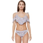 Seamless Pattern With Cute Rabbit Character Ruffle Edge Tie Up Bikini Set	