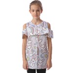 Seamless Pattern With Cute Rabbit Character Fold Over Open Sleeve Top