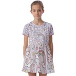 Seamless Pattern With Cute Rabbit Character Kids  Short Sleeve Pinafore Style Dress