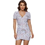 Seamless Pattern With Cute Rabbit Character Low Cut Cap Sleeve Mini Dress