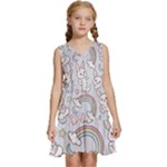 Seamless Pattern With Cute Rabbit Character Kids  Sleeveless Tiered Mini Dress