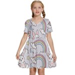 Seamless Pattern With Cute Rabbit Character Kids  Short Sleeve Tiered Mini Dress
