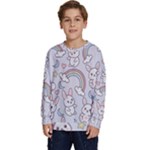 Seamless Pattern With Cute Rabbit Character Kids  Crewneck Sweatshirt