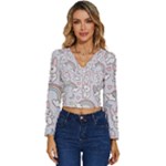 Seamless Pattern With Cute Rabbit Character Long Sleeve V-Neck Top