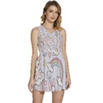 Seamless Pattern With Cute Rabbit Character Sleeveless High Waist Mini Dress