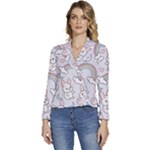 Seamless Pattern With Cute Rabbit Character Women s Long Sleeve Revers Collar Cropped Jacket