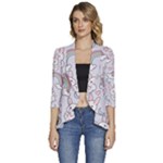 Seamless Pattern With Cute Rabbit Character Women s 3/4 Sleeve Ruffle Edge Open Front Jacket