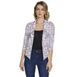 Seamless Pattern With Cute Rabbit Character Women s Draped Front 3/4 Sleeve Shawl Collar Jacket