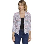 Seamless Pattern With Cute Rabbit Character Women s Casual 3/4 Sleeve Spring Jacket