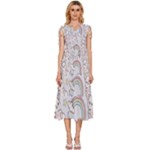 Seamless Pattern With Cute Rabbit Character V-Neck Drawstring Shoulder Sleeveless Maxi Dress