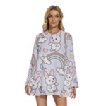 Seamless Pattern With Cute Rabbit Character Round Neck Long Sleeve Bohemian Style Chiffon Mini Dress