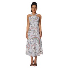 Sleeveless Cross Front Cocktail Midi Chiffon Dress 