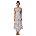 Seamless Pattern With Cute Rabbit Character Sleeveless Cross Front Cocktail Midi Chiffon Dress