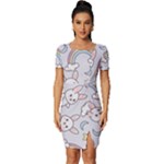 Seamless Pattern With Cute Rabbit Character Fitted Knot Split End Bodycon Dress