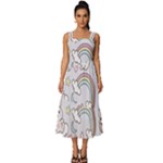 Seamless Pattern With Cute Rabbit Character Square Neckline Tiered Midi Dress
