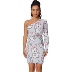 Long Sleeve One Shoulder Mini Dress 