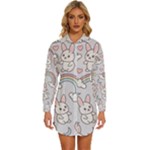 Seamless Pattern With Cute Rabbit Character Womens Long Sleeve Shirt Dress