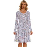 Seamless Pattern With Cute Rabbit Character Long Sleeve Dress With Pocket