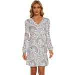 Seamless Pattern With Cute Rabbit Character Long Sleeve Waist Tie Ruffle Velvet Dress