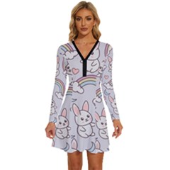 Long Sleeve Deep V Mini Dress  