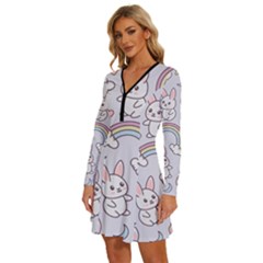 Long Sleeve Deep V Mini Dress  