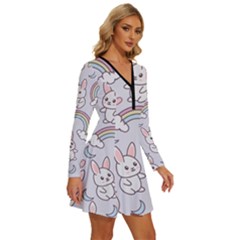 Long Sleeve Deep V Mini Dress  